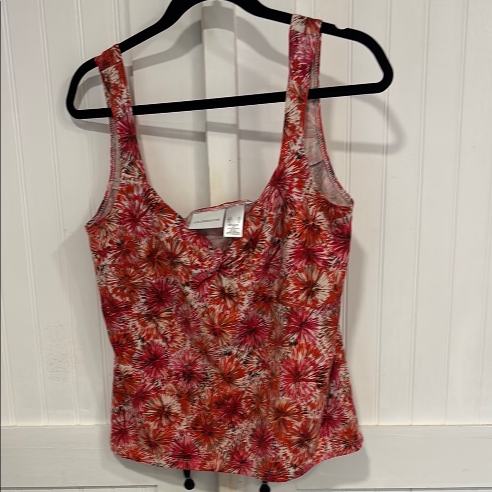 Liz Claiborne Floral Red & pink tank top w/cinch,Stretchy & cute! XL fits like L